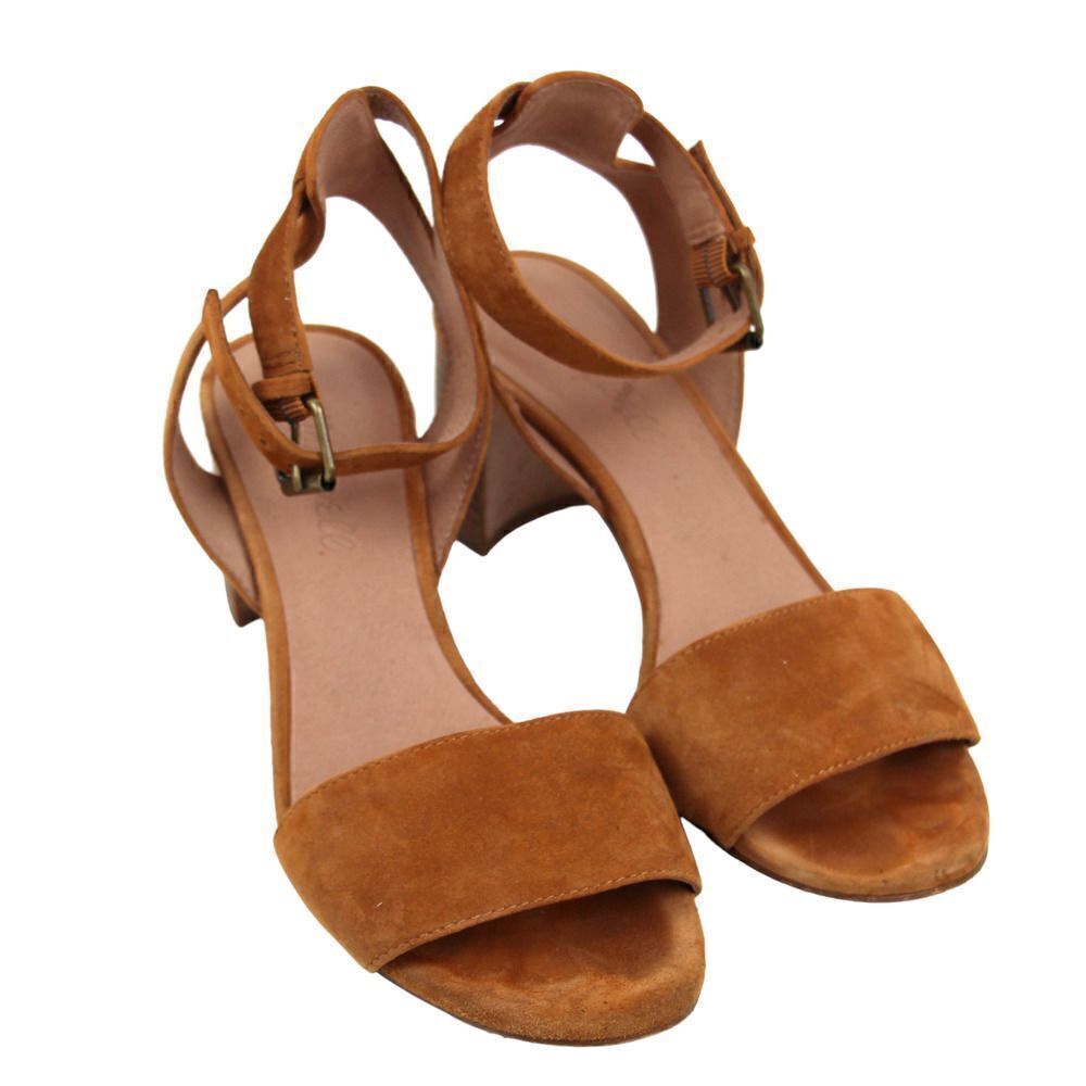 MADEWELL TAN BROWN GENUINE LEATHER SUEDE MID HEEL OPEN TOE STRAPPY SANDALS 6.5